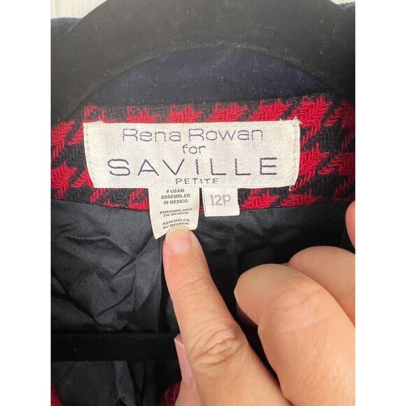 Rena Rowan For Saville Red Black Houndstooth Tweed Wool Blend Blazer 12P - Picture 4 of 10